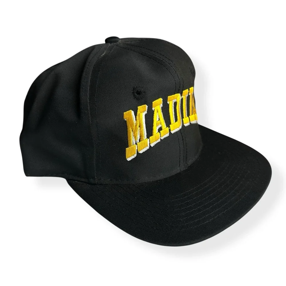 Vintage‎ 90's Madill Oklahoma Wildcats Embroidered Black Yellow Snapback Hat Cap